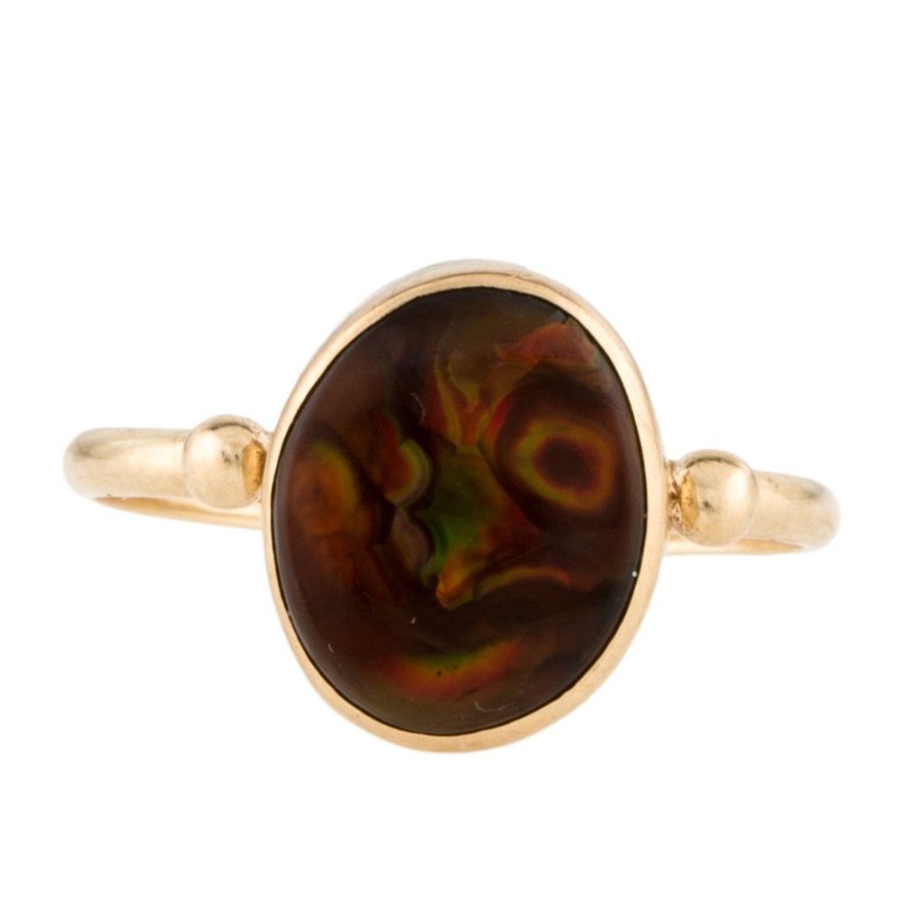 14K YELLOW GOLD FIRE AGATE COCKTAIL RING